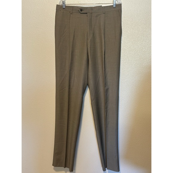 NWT HART SCHAFFNER MARX 100% Worsted Wool Beige Pleated Dress Pants 35W x UNF - Picture 1 of 7